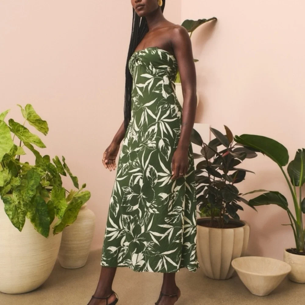 Abercrombie & Fitch Green and White Strapless Maxi Dress